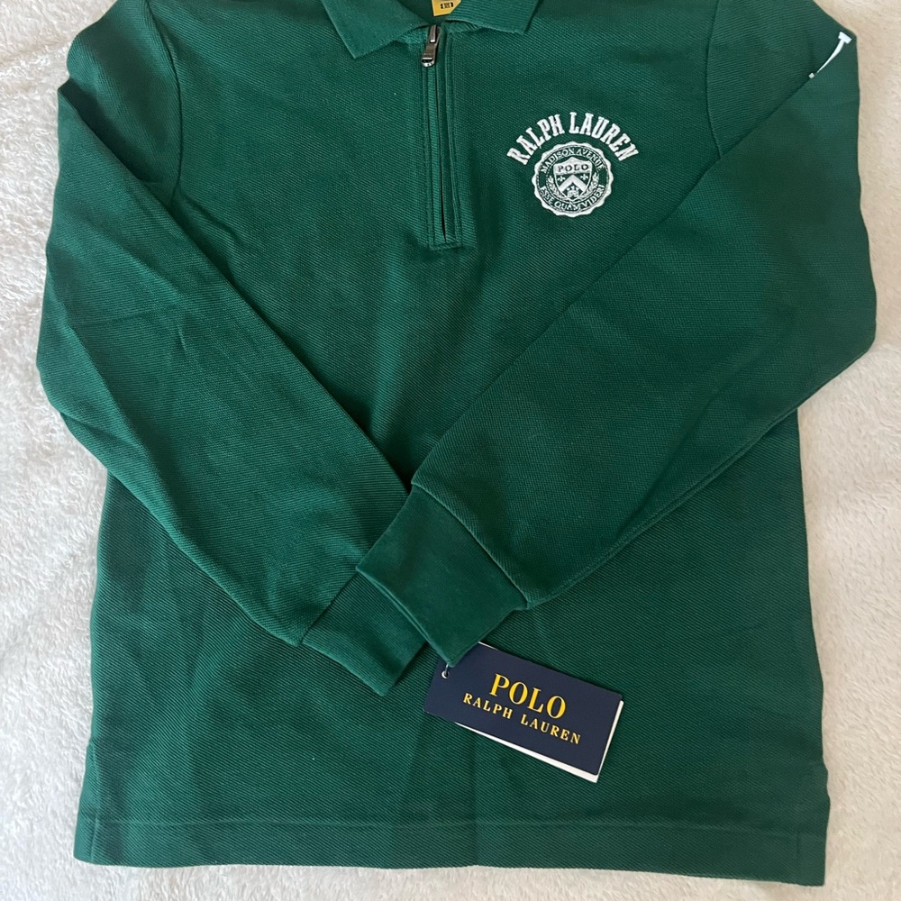 Ralph Lauren Men's Green Quarter-Zip Polo Sweater